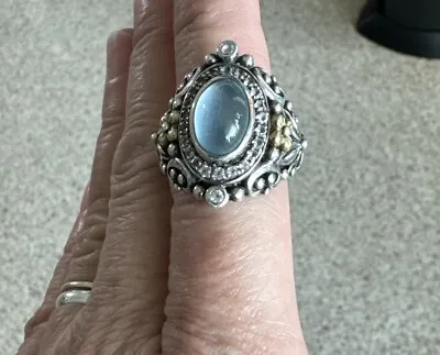 Barbara Bixby Sterling Silver 18k Yellow Gold Blue Topaz Cabochon Ring Size 9 • $100