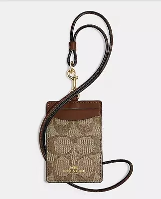 NWT Coach 63274 ID Lanyard In Signature Canvas & Leather Khaki Saddle • $64.73