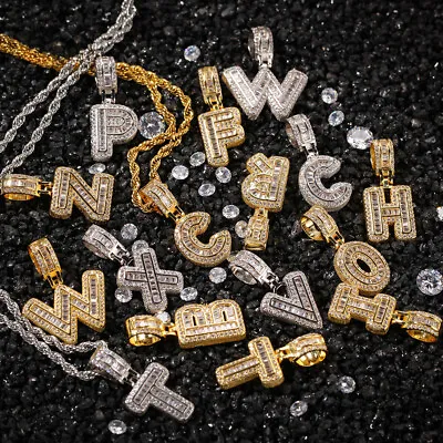 26 English Letter Zircon Pendant Men's Stainless Steel Hip Hop Necklace • $10.47