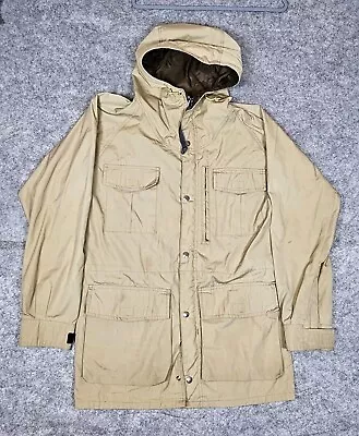 Vintage REI Co-Op Jacket Men's Medium Beige Softshell Rain Coat Hooded Outdoor • $39