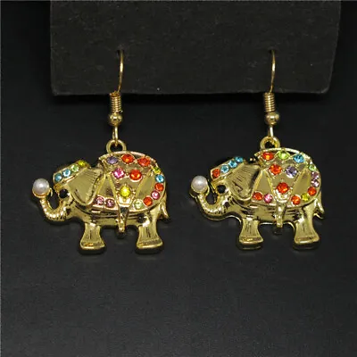 Color Cute Animal Elephant Pearl Crystal Fashion Lady Women Stand Earrings • $2.96
