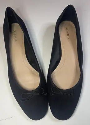 Zara Basic Collection Flat 3/4  Heel Black Faux Suede Ballerina Shoes Sz 42/10 • $22