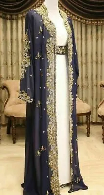 Dubai Royal Moroccan Caftan Abaya Fancy Modern Kaftan Farasha Floor Length Dress • $74.99