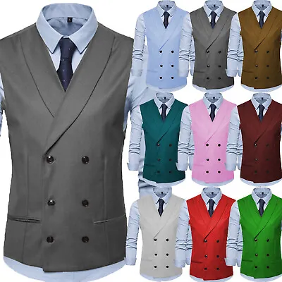 Mens Double-Breasted Herringbone Vests Formal Waistcoats S M Large XL XXL 3XL • $26.02