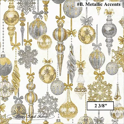 Northcott  Stonehenge White Christmas  Ornaments Snowflakes Metallic Fabrics • $7.49