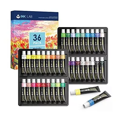 INK LAB Metallic Acrylic Paint Set 36 Tubes Non Toxic Metallic Acrylic Crafts & • £14.97