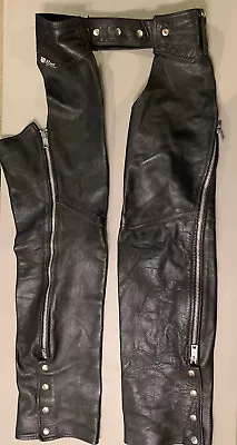 REED SPORTSWEAR Black Leather Chaps Motorcycle Riding Gear Biker Pants • $35