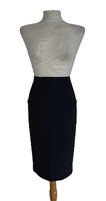 Roland Mouret Sz 8 Black Wool Crepe Straight Zip Back Pencil Skirt • £95