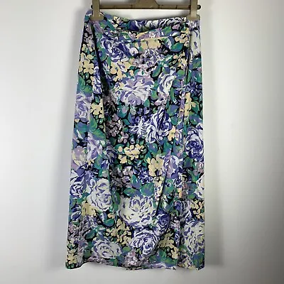 Vintage Laura Ashley Midi Skirt Floral Cotton Wrap Waist 29  Made In GB • £35