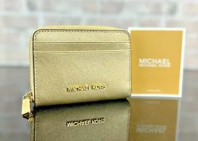 Michael Kors Jet Set Travel Leather Medium Zip Around Card Case Wallet Bag $188 • $49