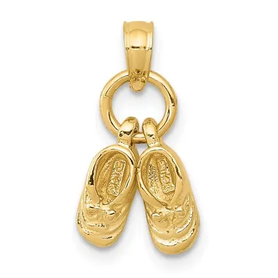 10k Yellow Gold 3D Moveable Baby Shoes Charm Pendant For Women 1.24g • £154.42