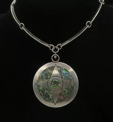 MEXICO 925 Sterling Silver - Vintage Inlaid Abalone Chain Necklace - NE2546 • $229.96