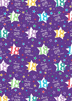 2 Sheets 18th Birthday Wrapping Paper 18 Giftwrap Unisex Multi Purple (PA-W41) • £2.49