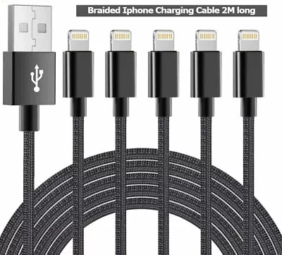 Quick Braided Charger Cable For All  IPhones  Charging Lead Black Colour 2 Meter • £5.55