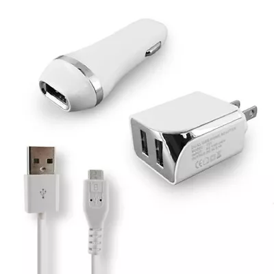 White Color 2.1A Car Charger Adapter + Wall Home Charger + 5ft USB Cord Cable • $12.20