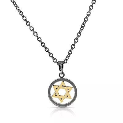 Stainless Steel Black Yellow Gold-Tone Star David Men's Pendant Necklace 24  • $15.99