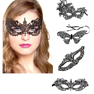 Ladies Lace Mask Halloween Masquerade Ball Venetian Sexy Costume Fancy Dress UK • £3.69
