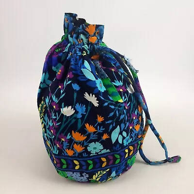 Vera Bradley Midnight Blues Ditty Bag Tote Lined Black Blue Floral Drawstring  • $20.59
