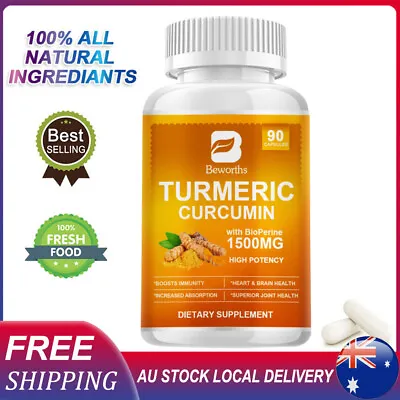 Turmeric Curcumin & Black Pepper- 90 Pills For Brain Heart Health Joint Support • $23.98