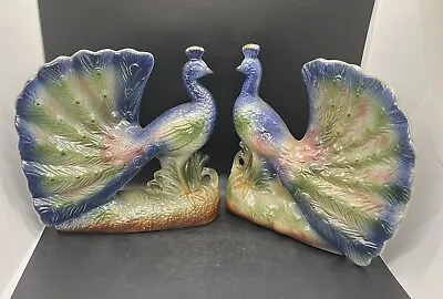 $55 • Buy Pair Of Vintage Ceramic Peacocks Beautiful Colors Lusterware