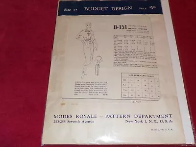 🦋 1950's MODES ROYALE #D-151 - LADIES BEAUTIFUL TOP & SLIM SKIRT PATTERN 12 FF • $25.64