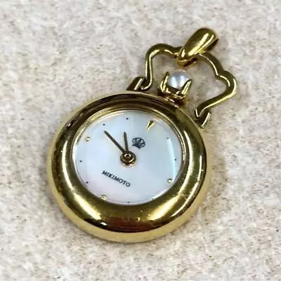 Rare Mikimoto Vintage Pocket Watch 20mm Battery Replaced Peal Dial Gold Case • $159