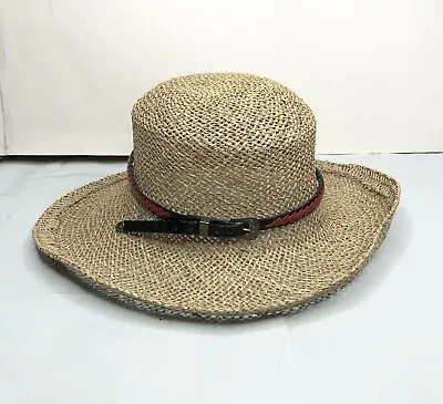 Straw Hat With Mini Belt Western Style  • $20.95