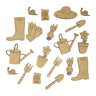 Gardening Set Shovel Plants 19pc Wood Craft Embelishments Laser Cut Shapes • £4.25