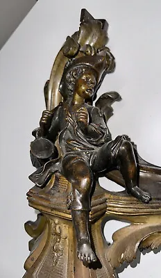 Fine Vintage PAIR French Putti Cherub Chenets Andirons Bronze Brass Gilt Firedog • $1300