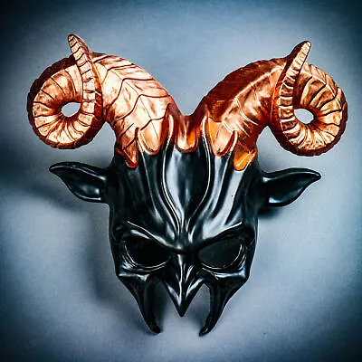 Black Goat Devil Copper Halloween Masquerade Party Ram Horn Men Full Face Mask • $39.90