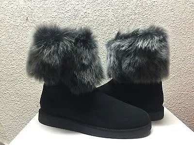 UGG COLLECTION LORA BLACK MERINO SHEARLING CUFF Boot US 7 / EU 38 / UK 5.5 New • $209