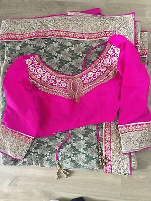 £38 • Buy Part Net Sari Saree With Embroidery And Readymade Blouse. Size 10