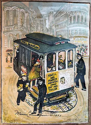 Vintage Serigraph By Marion Cunningham-Cable Car Turntable Powell & Market 6x9 • $210