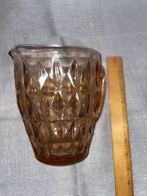 Vintage Pink Fostoria Glass Cube Cut Jeannette 8  Pitcher • $24