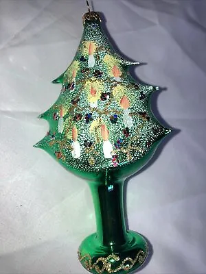 Glass Tree Ornament Large Xmas Holiday Tree Home Decor Vintage • $19.95