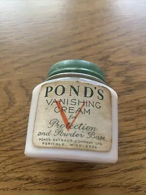 1940s Vintage Ponds Vanishing Cream  Jar USA Collectible Rare White Glass Rare • £25