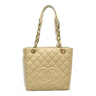 CHANEL Chain Tote Bag A20994 Caviar Leather Matelasse Beige Used Women GHW CC • £2051.93