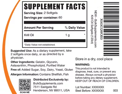 BulkSupplements Krill Oil Softgels - 1g Per Serving • $18.96