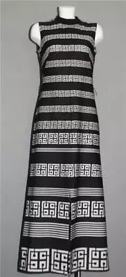 VTG Ascending Abstract Squares Blk White Double Knit Sleeveless Long Dress Wm M? • $34.99