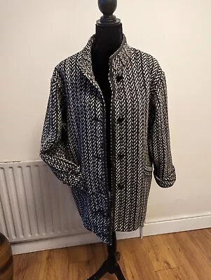 Pure New Wool Tweed Oversized Coat 12 Jacket Made In England Vintage Warm Cosy • £49.99