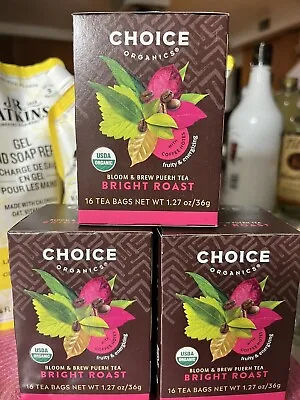 $12.97 • Buy LOT OF 3 Choice Organics Bright Roast Bloom & Brew Puerh 16 Tea Bags Ea.EXP 8/25