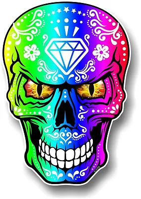 LARGE Realistic Mexican Sugar Skull Multi Colour & Evil Eyes Car Sticker Decal • £4.89