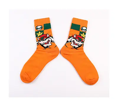 Bowser Orange Super Mario Bros Funny Game Retro Cosplay Cartoon Adult Socks • $8.99