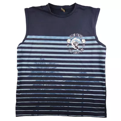 Ocean Pacific Sleeveless Vest Mens Size L Navy West Coast Surf Palm Tree • £8.99