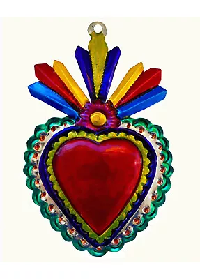 Hand Punched Tin Ornament HEART Milagro Ex Voto Mexican Folk Art • $8