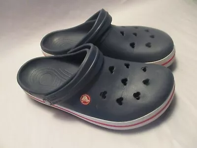 Crocs Crocband Men 10 Women 12 Navy Blue Red Logo & Band Mickey  Holes  Clogs • $28.98