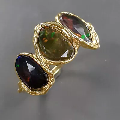 Unique Jewelry Black Opal Ring 925 Sterling Silver Size 8.5 /R338912 • $19.99