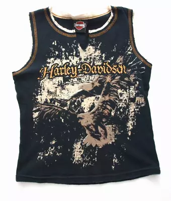 Harley-Davidson Womens Tank Top Gold Rhinestones Black Sz:M New Braunfels Texas • $11