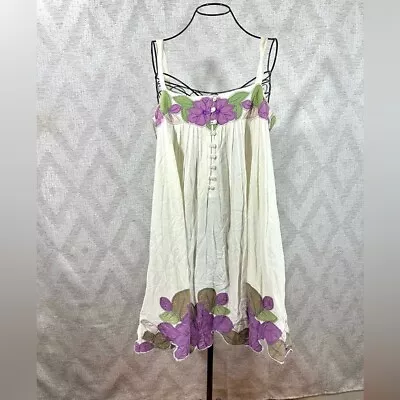 Lucca Cream Pleated Mini Dress With Floral Applique Size L • $34