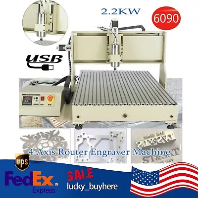 2200W 4 Axis CNC 6090T USB Router Engraver 3D Engraving Drilling Milling Machine • $2045.07